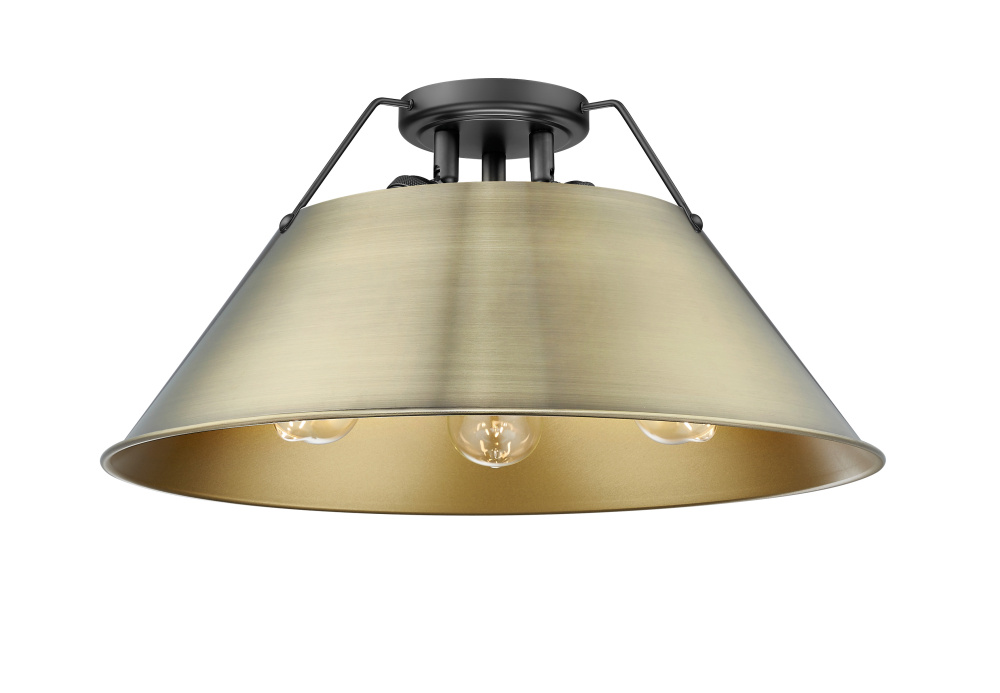 Yep by Golden Lighting Orwell 3-light Flush Mount in Matte Black and Aged Brass shade